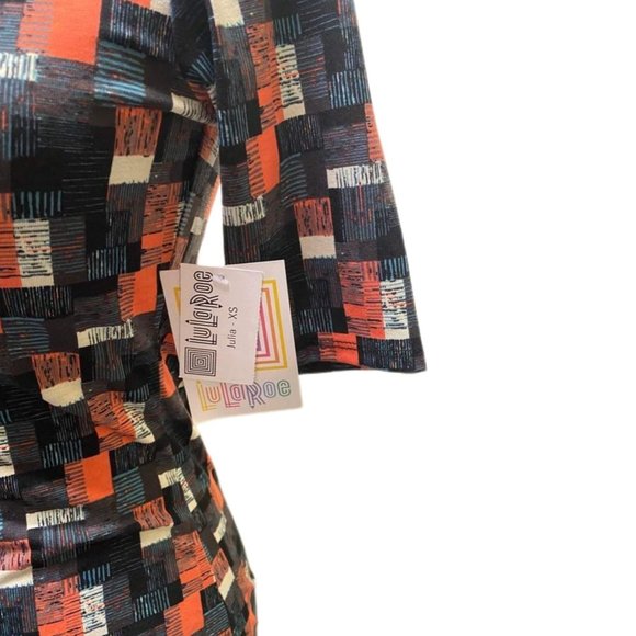 Lula Roe Short-sleeve Black, Peach, and Blue Julia Dress, XS, New with Tags - Picture 3 of 7